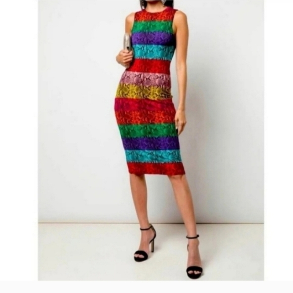 Alice + Olivia Delora Rainbow Snake Print Midi Dress Size 0 NWT $395 - Picture 4 of 14